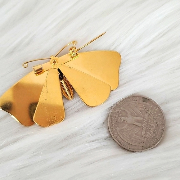 Vintage Dainty Orange Red Gold Tone Butterfly Unsigned Brooch Pin Jewelry - Picture 10 of 12